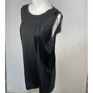 Rebecca Taylor Womens M Western Black Fringe Jersey Mini Dress Rocker Indie